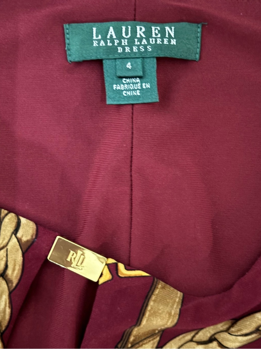 Lauren Ralph Lauren Equestrian Chain Print Faux Wrap Dress Size 4 Burgundy - Picture 8 of 11